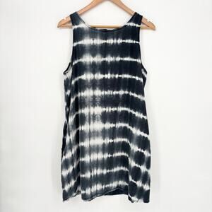 Velvet Heart Gray and White Striped Boho Tye Dye Mini Dress Size M